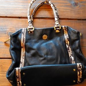 Tory Burch Black Kellan Tote Snake Trim